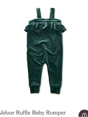 Tea Collection Velour Ruffle Romper - Deep Green 9-12 months